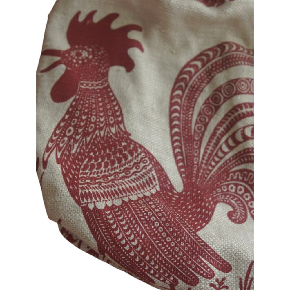 Vintage Rooster Bird Tapestry Ring Handle Bag Removable Cream Red Large - Picture 9 of 16